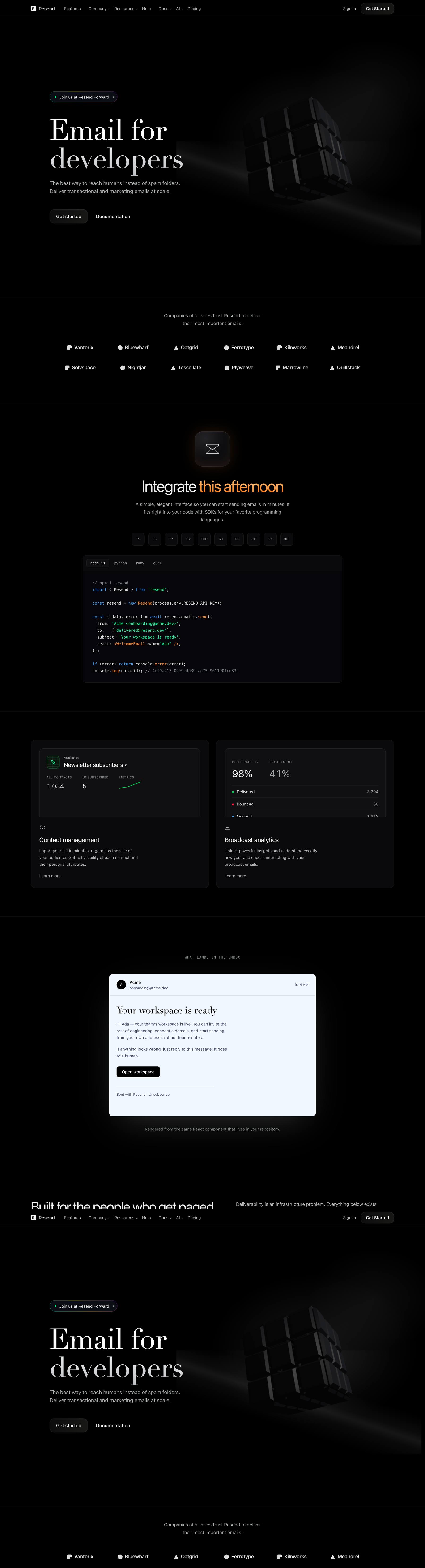 Resend 首页 Email for developers 的整页缩略图（不裁）