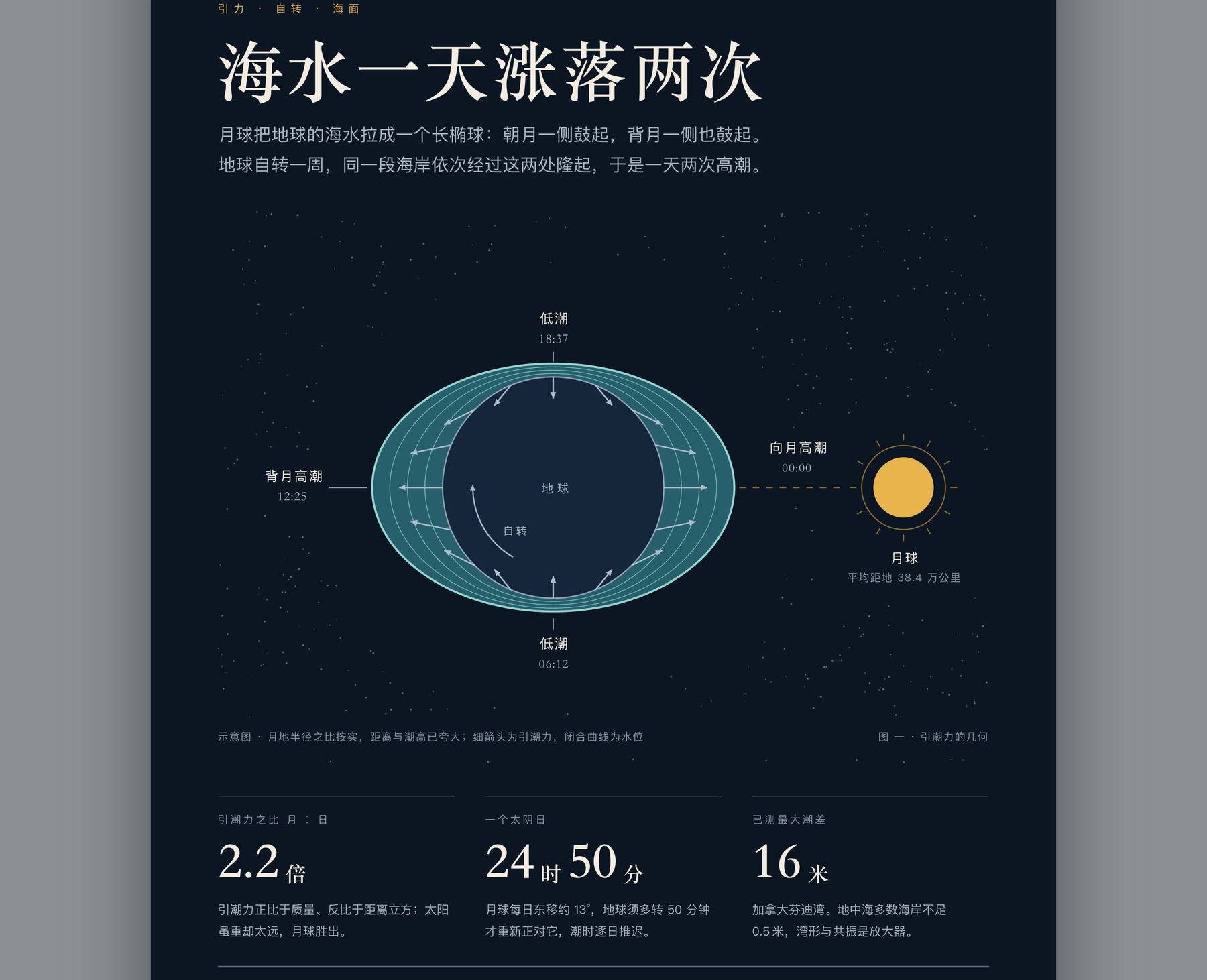 海水一天涨落两次 示意图
